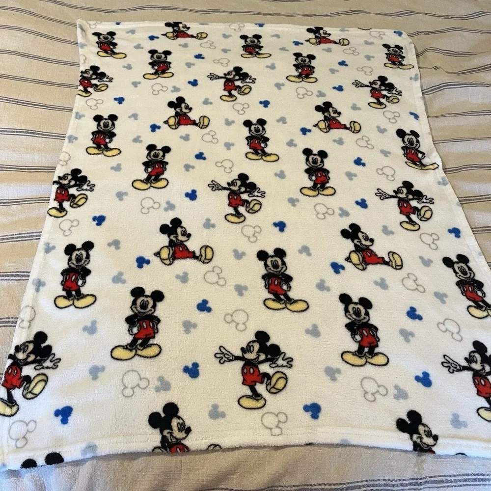 Disney Baby Classic Mickey Mouse Fleece Blanket‎ White Blue Red 37x28 Soft Lovey